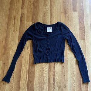 Cropped Blue Shirt with Buttons